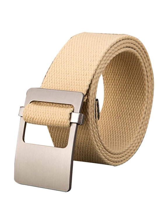 Unisex Canvas Web Belt with Metal Slide Buckle Width 1 1/2" Khaki - Flat Buckle
