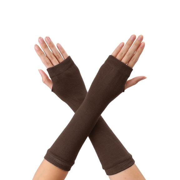 INSPIRE CHIC Unisex Classic Fashion Stretch Fingerless Arm Warmers Oversleeve Gloves Coffee One Size