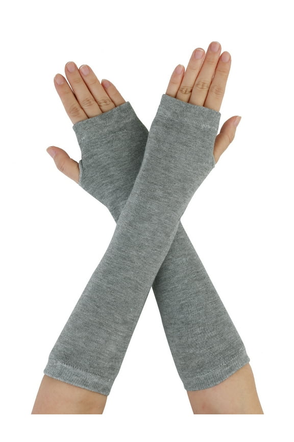 Unisex Classic Fashion Stretch Fingerless Arm Warmers Oversleeve Gloves Light Grey One Size