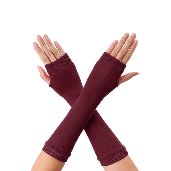 INSPIRE CHIC Unisex Classic Fashion Stretch Fingerless Arm Warmers Oversleeve Gloves Wine Red One Size