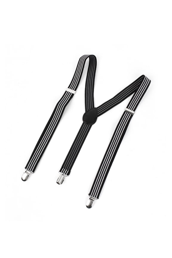 Unisex Clip-on Adjustable Elastic Y Back Stripes Suspender Black White