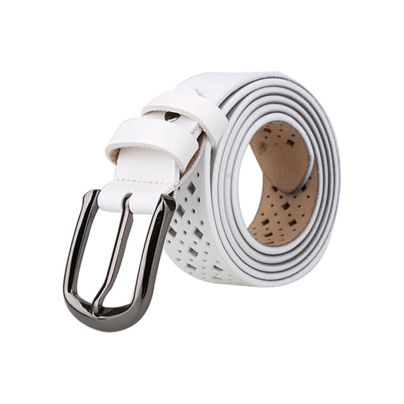 INSPIRE CHIC Unisex Rectangle Hollow Leather Belts with Alloy Buckle White 27-42 inches-125cm