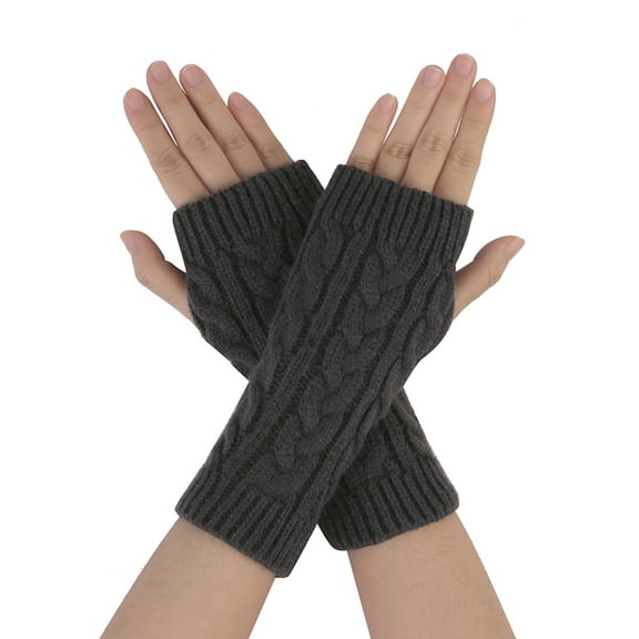 INSPIRE CHIC Unisex Stretchy Elastic Thumbhole Knitted Fingerless Gloves Dark Gray One Size
