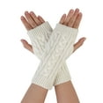 thumbnail image 1 of INSPIRE CHIC Unisex Stretchy Elastic Thumbhole Knitted Fingerless Gloves White One Size, 1 of 6