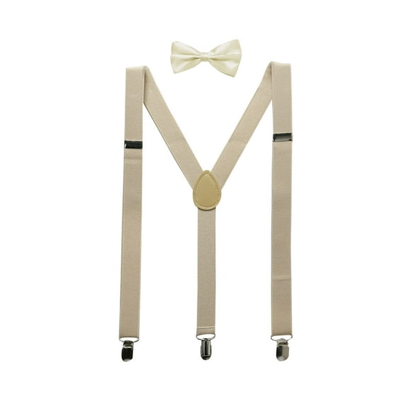 INSPIRE CHIC Unisex Y Shape Elastic Shoulder Strap Adjustable Bow Tie Suspender Set Beige Height below 5.3 feet