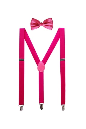 Unisex Y Shape Elastic Shoulder Strap Adjustable Bow Tie Suspender Set Fuchsia Height below 5.3 feet