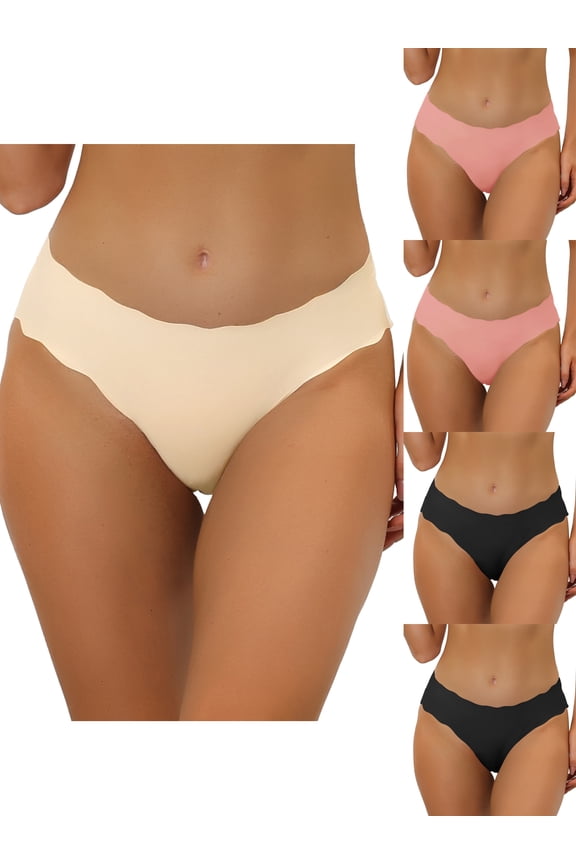 Unlined Panties for Women No Show Stretch Solid Brief 5 Packs