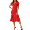thumbnail image 1 of INSPIRE CHIC V-Neck Dress for Women's Puff Sleeve Elegant Mermaid Midi Dress S Red, 1 of 6