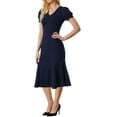 thumbnail image 1 of INSPIRE CHIC V-Neck Dress for Women's Puff Sleeve Elegant Mermaid Midi Dress XS Dark Blue, 1 of 6