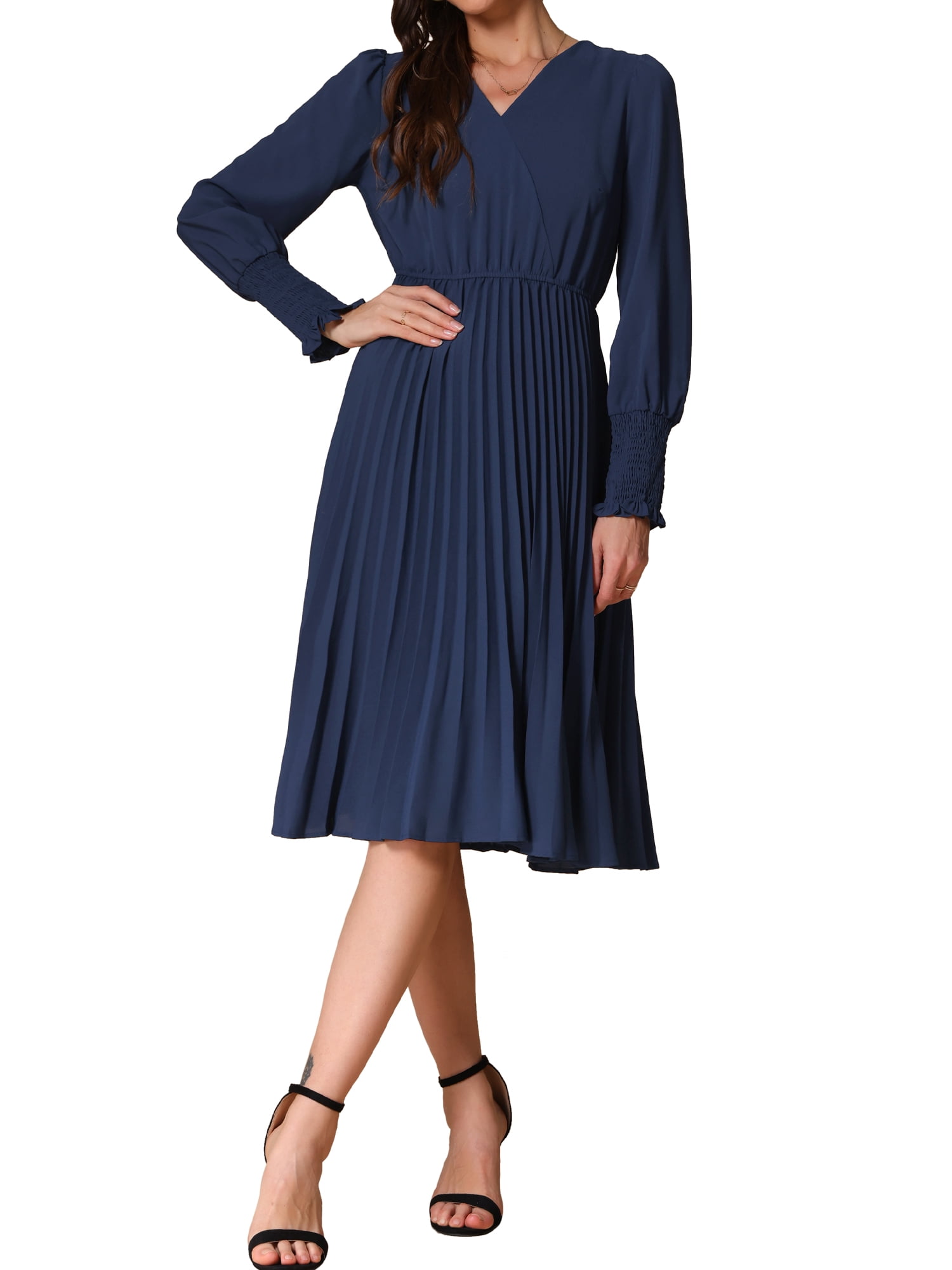 Pleated V-Neck Women Knit Maxi Dress main image 1