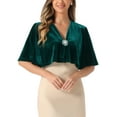 thumbnail image 1 of INSPIRE CHIC Velvet Cardigans for Women's Bell Sleeve Solid Open Front Cropped Shrug Bolero Jacket L Dark Green, 1 of 5