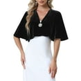 thumbnail image 1 of INSPIRE CHIC Velvet Cardigans for Women's Bell Sleeve Solid Open Front Cropped Shrug Bolero Jacket XS Black, 1 of 6