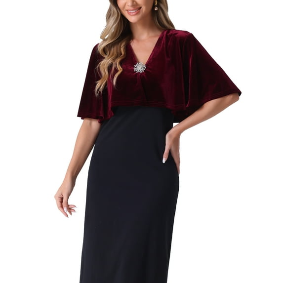 INSPIRE CHIC Velvet Cardigans for Women's Bell Sleeve Solid Open Front Cropped Shrug Bolero Jacket XS Dark Red