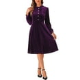 thumbnail image 1 of INSPIRE CHIC Women's Velvet Dress Mock Neck Button Front Ruffle Vintage Flare Dresses XS Dark Purple, 1 of 6