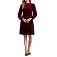 thumbnail image 1 of INSPIRE CHIC Women's Velvet Dresses Smocked Waist Long Sleeve Wedding Guest Dress XS Red, 1 of 6