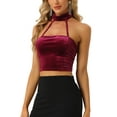 thumbnail image 1 of INSPIRE CHIC Velvet Halter Backless Camis for Women's Party Sleeveless Punk Crop Top XS Burgundy, 1 of 5