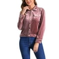 thumbnail image 1 of INSPIRE CHIC Women's Velvet Jacket Button Up Long Sleeve Crop Jackets XS Light Pink, 1 of 5