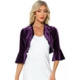 thumbnail image 1 of INSPIRE CHIC Women's Cardigan Velvet Shrug 3/4 Sleeve Open Front Ruffled Cropped Cardigan XL Deep Purple, 1 of 5