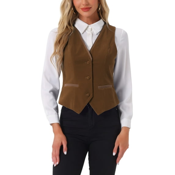 INSPIRE CHIC Velvet Suit Waistcoat for Women's Retro Sleeveless Steampunk Blazer Dressy Vest L Dark Brown