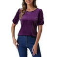 thumbnail image 1 of INSPIRE CHIC Velvet Top for Women's Round Neck Puff Short Sleeve Party Clubwear Blouse, 1 of 5