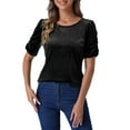 thumbnail image 1 of INSPIRE CHIC Velvet Top for Women's Round Neck Puff Short Sleeve Party Clubwear Blouse, 1 of 5