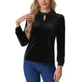 thumbnail image 1 of INSPIRE CHIC Velvet Top for Women's Stand Collar Long Sleeve Elegant Casual Blouse M Black, 1 of 5
