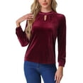 thumbnail image 1 of INSPIRE CHIC Velvet Top for Women's Stand Collar Long Sleeve Elegant Casual Blouse S Burgundy, 1 of 5