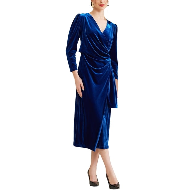 chinese dress ladies Velvet Wrap Surplice Maxi Dress Burgundy / M