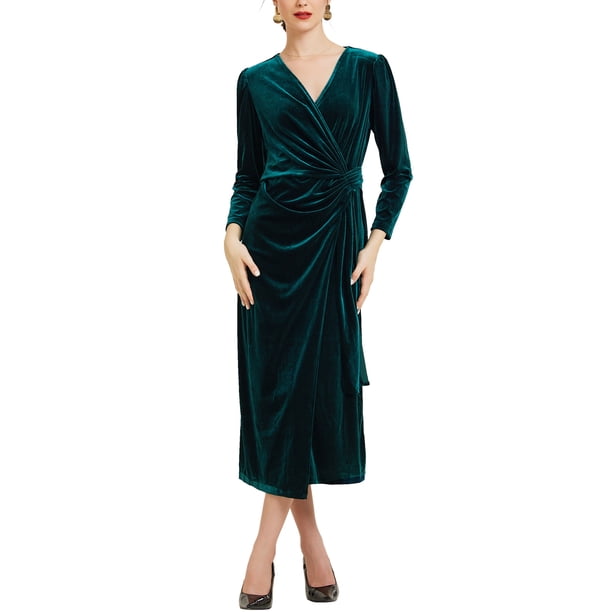 knee length dresses for ladies Lilian Velvet Burnout Maxi Wrap Dress S