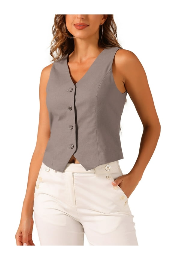Vest Waistcoat for Women's Fashion Sleeveless Button Down V Neck Crop Top Summer Vests S Dark Grey