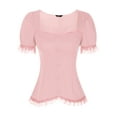 thumbnail image 1 of INSPIRE CHIC Victorian Shirt for Women's Sweetheart Neck Puff Sleeve Halloween Lace Up Gothic Blouse M Grey Pink, 1 of 6