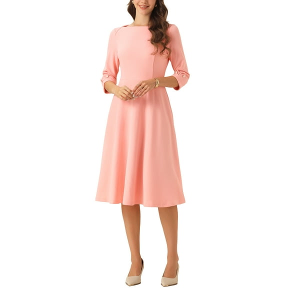 INSPIRE CHIC Vintage 3/4 Sleeve Dress for Women's Elegant Boat Neck Wear to Work Dress Trendy XL Pink