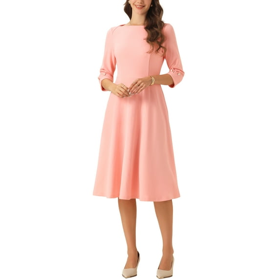 INSPIRE CHIC Vintage 3/4 Sleeve Dress for Women's Elegant Boat Neck Wear to Work Dress Trendy XL Pink