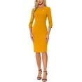 thumbnail image 1 of INSPIRE CHIC Women's Vintage Dress 3/4 Sleeve Wear-to-Work Sheath Dresses XL Yellow, 1 of 6