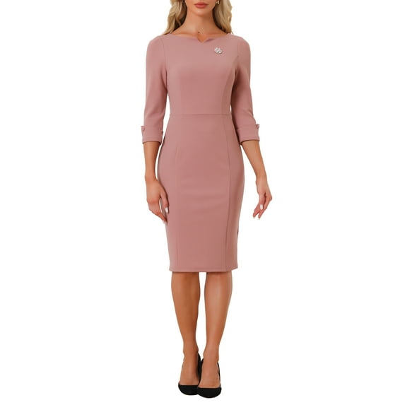 INSPIRE CHIC Women's Vintage Dress 3/4 Sleeve Wear-to-Work Sheath Dresses XS Dirty Pink