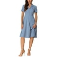 thumbnail image 1 of INSPIRE CHIC Vintage Dresses for Women's 2024 Flat Collar Short Sleeve Fit and Flare Dress M Blue Gray, 1 of 4