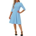 thumbnail image 1 of INSPIRE CHIC Women's Vintage Dress 3/4 Sleeves Stand Collar Office A-Line Dress M Sky Blue, 1 of 6