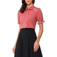 thumbnail image 1 of Allegra K Vintage Peter Pan Collar Blouse for Women's 2023 Short Sleeve Button Down Shirt XL Red, 1 of 6