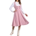 thumbnail image 1 of INSPIRE CHIC Vintage Pinafore Dress for Women's Lace Trim Button Overalls Midi Dress with Pockets S Pink, 1 of 6
