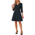 thumbnail image 1 of Allegra K Vintage Plaid Dress for Women's V Neck 3/4 Sleeves Belted A-Line Dresses, 1 of 5