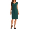 thumbnail image 1 of INSPIRE CHIC Vintage Sheath Dress for Women's V Neck Cap Sleeves Split Pencil Dresses S Green, 1 of 5