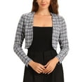 thumbnail image 1 of INSPIRE CHIC Vintage Tweed Shrug for Women's Plaid Open Front Cropped Bolero Cardigan M Black White, 1 of 6