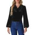 thumbnail image 1 of INSPIRE CHIC Women's Vintage Velvet Blouse Cowl Neck Lantern Long Sleeve Tops XS Black, 1 of 6