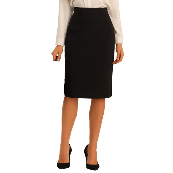 INSPIRE CHIC Women's Pencil Skirt High Waist Split Hem Invisible Zipper Work Skirt M Black