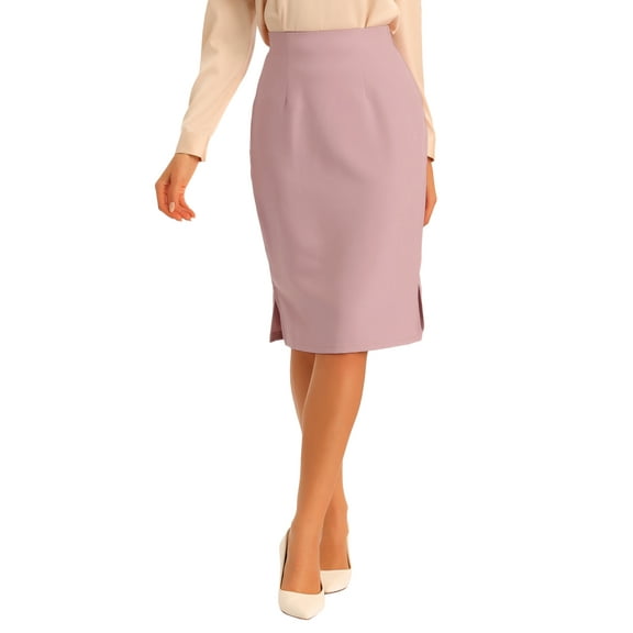 INSPIRE CHIC Women's Pencil Skirt High Waist Split Hem Invisible Zipper Work Skirt M Pink