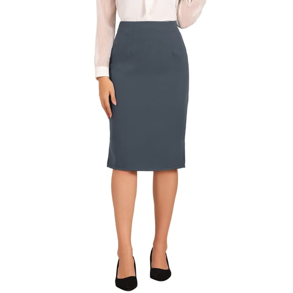 INSPIRE CHIC Women's Pencil Skirt High Waist Split Hem Invisible Zipper Work Skirt S Grey