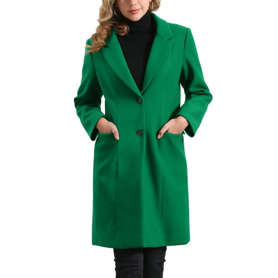 INSPIRE CHIC Winter Coat for Women's Notch Lapel Mid-Long Single Breasted Overcoat Pea Coats L Green