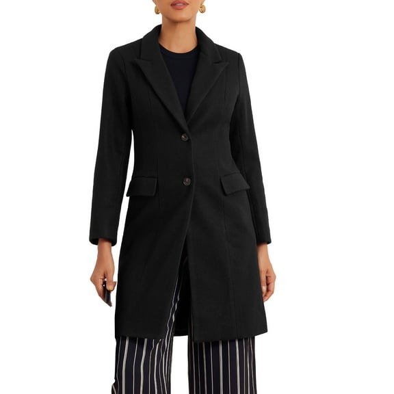 INSPIRE CHIC Winter Coat for Women's Notch Lapel Mid-Long Single Breasted Overcoat Pea Coats XL Black