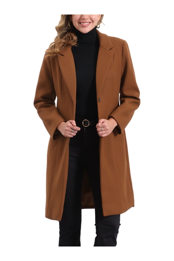 Winter Coat for Women's Notch Lapel Mid-Long Single Breasted Overcoat Pea Coats XL Brown