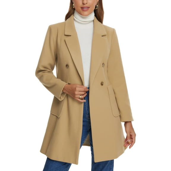 INSPIRE CHIC Winter Coats for Women's Notch Lapel Double Breasted Peacoats